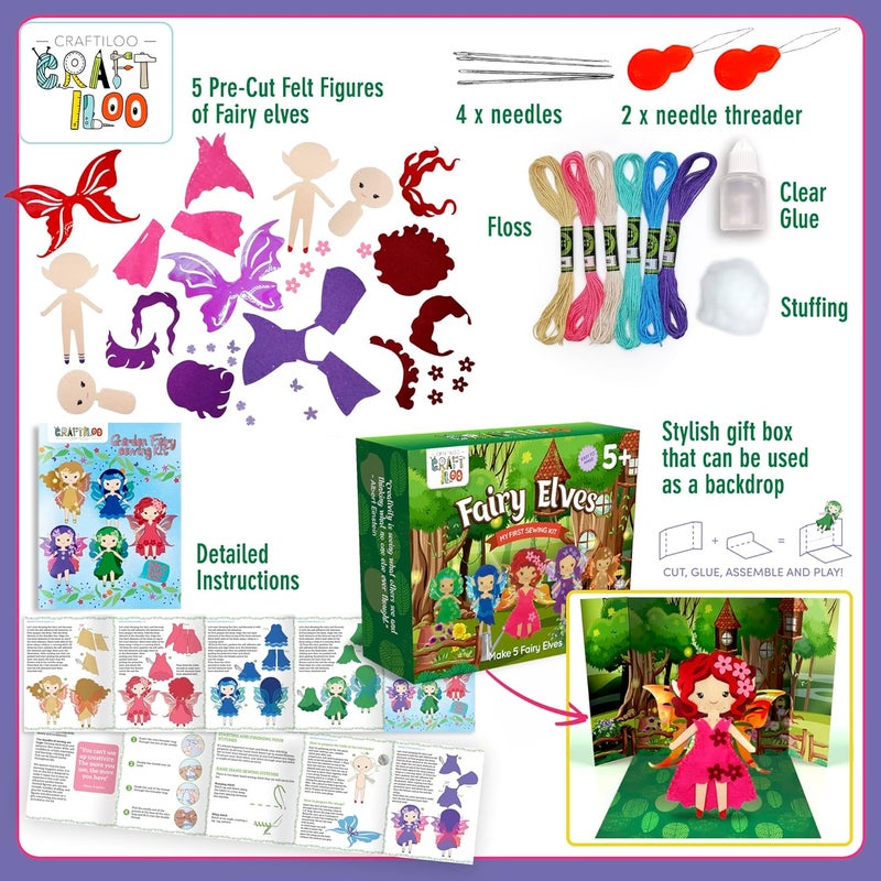 CRAFTILOO Fairy Elves Sewing Kit for Kids, Fun and Educational Fairytale Craft Set for Boys and Girls Age 7-12, Sew Your Own Felt Fairy Craft Kit for Beginners (Garden Rainbow Fairies Kit) - Image 3